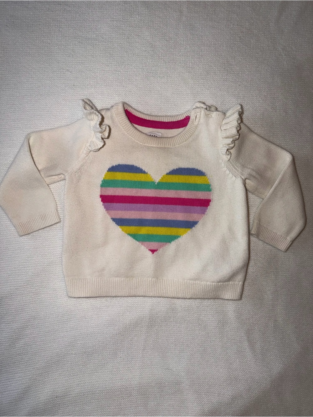 GAP Cream Sweater with Rainbow Heart Stripes